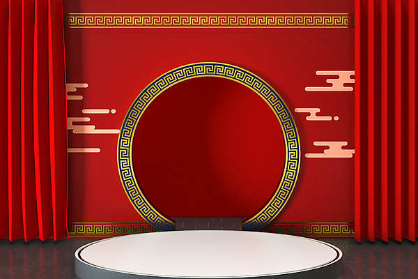 포토 JPG 해외이미지 백그라운드 사람없음 빨간색 3D 공간 커튼 원형 중국전통 단상 포디움 스타일 해외포토 도형 전통 컬러 중국 무대 디지털합성 파일형식 이미지허브