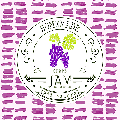 JPG 해외이미지 일러스트 포도 사람없음 라벨 보라색 직선 원형프레임 과일잼 반복무늬 프레임일러스트 홈메이드 해외일러스트 선 컬러 과일 프레임 원형 잼 만들기 파일형식 이미지허브