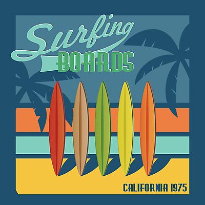JPG 해외이미지 디자인 일러스트 그림자 타이포그라피 사람없음 야자수 빈티지 서핑보드 서핑 남색 테두리 캘리포니아 해외일러스트 나무 문자 컬러 컨셉 미국 수상스포츠 보드_스포츠 파일형식 이미지허브