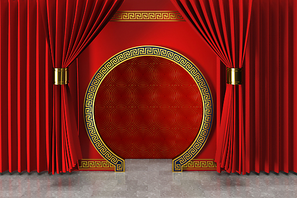 포토 JPG 해외이미지 백그라운드 사람없음 빨간색 3D 공간 커튼 원형 중국전통 스타일 해외포토 도형 전통 컬러 중국 디지털합성 파일형식 이미지허브