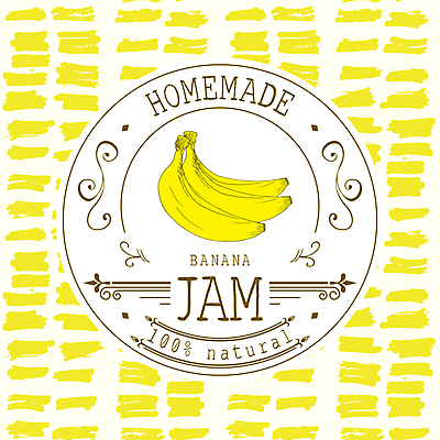 JPG 해외이미지 일러스트 바나나 사람없음 노란색 라벨 직선 원형프레임 과일잼 반복무늬 프레임일러스트 홈메이드 해외일러스트 선 컬러 과일 프레임 원형 잼 만들기 파일형식 이미지허브