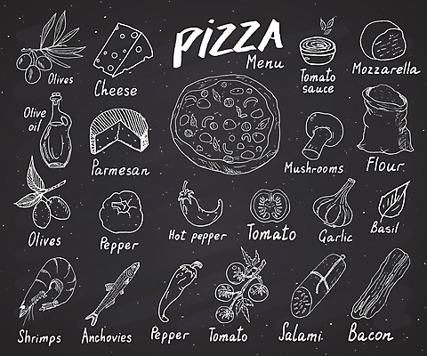 JPG 해외이미지 토마토 일러스트 고추 치즈 새우 피자 마늘 타이포그라피 사람없음 버섯 낙서 올리브오일 그림 올리브 밀가루 베이컨 후추 바질 토마토소스 마르게리타피자 멸치 모짜렐라치즈 살라미 파마산치즈 페퍼로니 해외일러스트 문자 열매 채소 유제품 패스트푸드 서양음식 돼지고기 갑각류 어류 소스_음식 소시지 기름_음식 가루 향신료 파일형식 이미지허브