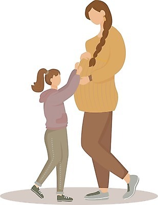 EPS 해외이미지 전신 라이프스타일 여자 딸 어린이 일러스트 모녀 엄마 함께함 서기 성인 두명 마주보기 임산부 임신 태교 얼굴없음 여자만 쓰다듬기 해외일러스트 컨셉 가족 모션 사람 생활 파일형식 벡터 이미지허브
