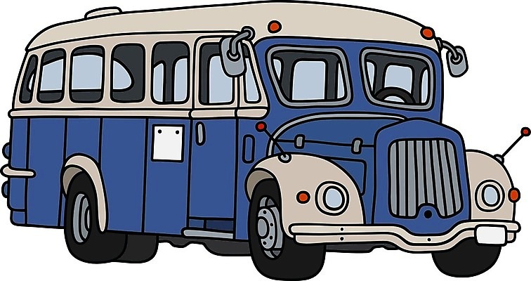EPS 해외이미지 일러스트 자동차 버스 사람없음 파란색 흰색 클래식 복고 해외일러스트 육상교통 컬러 컨셉 대중교통 파일형식 벡터 이미지허브
