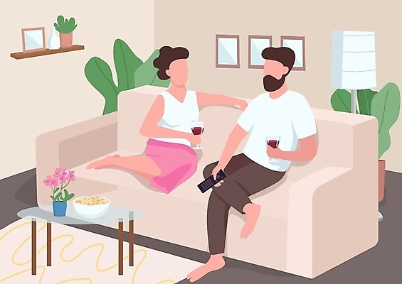 EPS 해외이미지 전신 그릇 부부 커플 응시 여자 남자 화분 잎 일러스트 탁자 들기 앉기 성인 두명 소파 와인 스탠드 얼굴없음 성인만 해외일러스트 식물 식기 시선 가구 의자 관계 모션 조명 주류 사람 파일형식 벡터 이미지허브