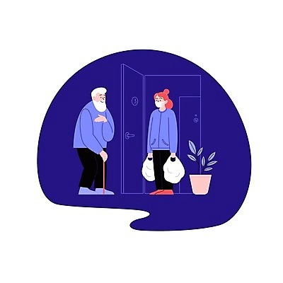 EPS 해외이미지 전신 라이프스타일 여자 할아버지 노년 남자 화분 일러스트 지팡이 비닐봉투 마스크 서기 들기 성인 두명 일상 손들기 봉사 도움 현관문 코로나바이러스 델타변이바이러스 오미크론 해외일러스트 컨셉 모션 봉투 사람 라이프 생활 문 바이러스 파일형식 벡터 이미지허브