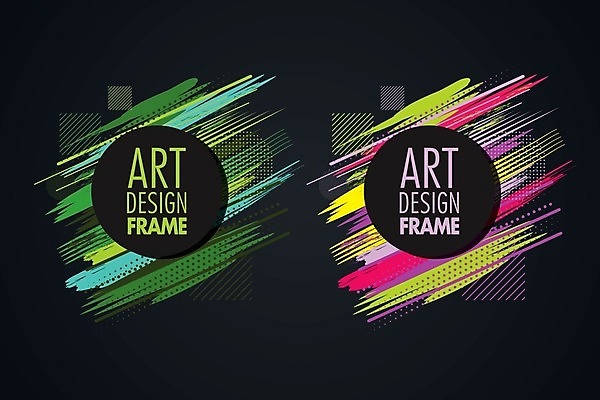 EPS 해외이미지 디자인 분홍색 일러스트 붓터치 프레임 사람없음 그래픽 초록색 세트 컬러풀 노란색 원형 기하학 해외일러스트 도형 컬러 무늬 파일형식 벡터 이미지허브