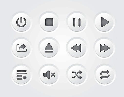EPS 해외이미지 음악 일러스트 사람없음 세트 원형 정지 볼륨 재생 일시정지 공유 빨리감기 되감기 랜덤재생 목록 반복재생 음소거 인터페이스 전원버튼 제어 플레이 플레이어 중지_중단 해외일러스트 도형 모션 버튼 문화예술 전원_전기 파일형식 벡터 이미지허브