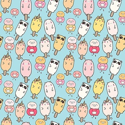 EPS 해외이미지 디자인 백그라운드 패턴 일러스트 아이스크림 디저트 사람없음 귀여움 패턴백그라운드 토끼 돼지 유니콘 해외일러스트 음식 컨셉 무늬 포유류 반려동물 파일형식 벡터 이미지허브