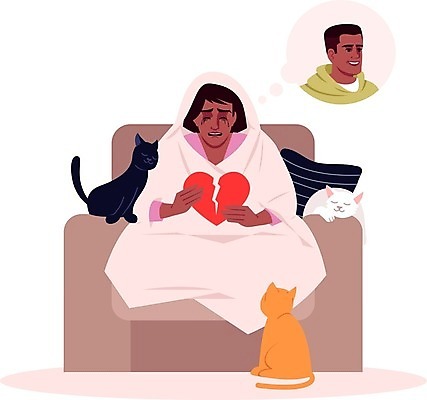 EPS 해외이미지 전신 여자 남자 말풍선 쿠션 일러스트 세마리 앉기 상반신 성인 두명 소파 눕기 고양이 기댐 슬픔 하트 잡기 좌절 고독 담요 이별 눈물 그리움 깨짐 우울감 우울증 성인만 해외일러스트 모양 감정 컨셉 의자 포유류 모션 3 사람 반려동물 질병 파일형식 벡터 이미지허브