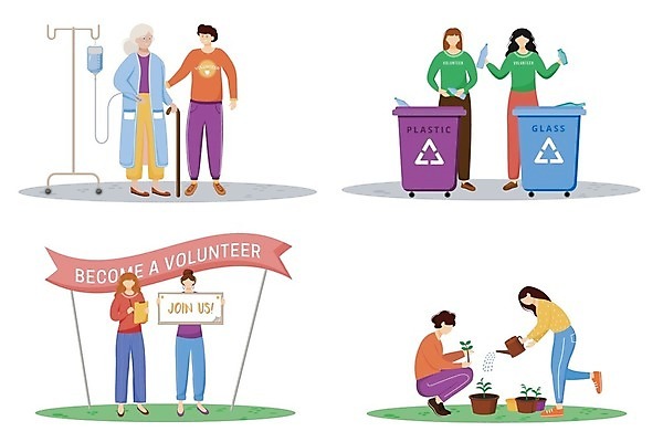 EPS 해외이미지 전신 식물 여자 노년 남자 일러스트 들기 여러명 성인 재활용 헬프 자선단체 해외일러스트 다수 모션 사람 도움 그룹 친환경 자선 파일형식 벡터 이미지허브