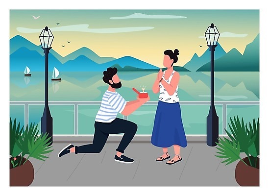 EPS 해외이미지 전신 부부 여자 남자 화분 바다 프로포즈 가로등 일러스트 산 서기 들기 성인 두명 반지 무릎꿇기 손모으기 성인만 해외일러스트 커플 공공시설 장신구 모션 사람 손짓 파일형식 벡터 이미지허브