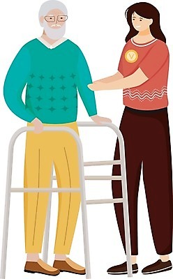 EPS 해외이미지 전신 여자 할아버지 노년 남자 딸 일러스트 손녀 함께함 성인 두명 아빠 은퇴 간호 돌봄 조부모 헬프 해외일러스트 컨셉 가족 모션 사람 도움 손주 파일형식 벡터 이미지허브