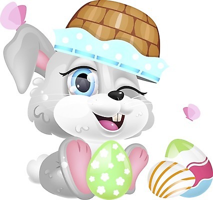 EPS 해외이미지 한마리 동물캐릭터 나비 일러스트 윙크 사람없음 바구니 토끼 부활절계란 해외일러스트 일러캐릭터 동물 캐릭터 1 곤충 포유류 부활절 표정 반려동물 계란 파일형식 벡터 이미지허브