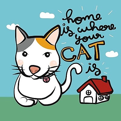 EPS 해외이미지 한마리 손글씨 디자인 행복 컨셉 일러스트 주택 타이포그라피 글자캘리그라피 사람없음 반려동물 고양이 반려묘 해외일러스트 동물 문자 1 감정 캘리그라피 포유류 건물 파일형식 벡터 이미지허브