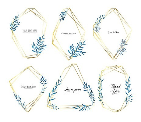 EPS 해외이미지 선 잎 일러스트 사람없음 파란색 세트 테두리 지오메트릭 해외일러스트 식물 컬러 파일형식 벡터 이미지허브