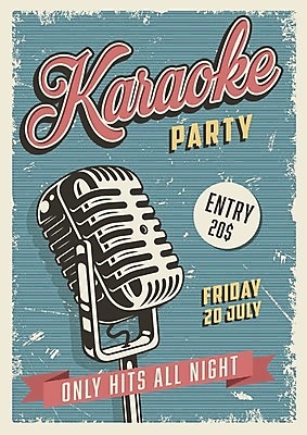 EPS 해외이미지 디자인 포스터 일러스트 사람없음 파티 빈티지 마이크 질감 파란배경 노래방 해외일러스트 음향기기 백그라운드 컨셉 이벤트 파란색 파일형식 벡터 이미지허브