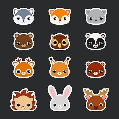 EPS 해외이미지 클립아트 동물 캐릭터 디자인 행복 포스터 얼굴 야생동물 어린이 스티커 일러스트 곰 자연 사슴 동물원 미술 미소 그래픽 세트 컬러풀 머리 귀여움 아기 생일 플랫 인쇄 만화 만족 다람쥐 여우 부엉이 고립 비버 해외일러스트 일러캐릭터 기념일 감정 컬러 컨셉 포유류 조류 문화예술 표정 사람 신체부위 설치류 생태계 파일형식 벡터 이미지허브