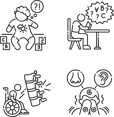 EPS 해외이미지 클립아트 디자인 교육 어린이 선 컨셉 일러스트 미술 스터디 세트 픽토그램 약 웹 손상 환자 아기 감각 플랫 코드 질병 장애인 심볼 척추 사인 보따리 그림 윤곽 팩 장애 걸음마 고립 골절 얇은 해외일러스트 인터넷 의학 모션 문화예술 뼈 사람 학습 화장품 파일형식 벡터 이미지허브