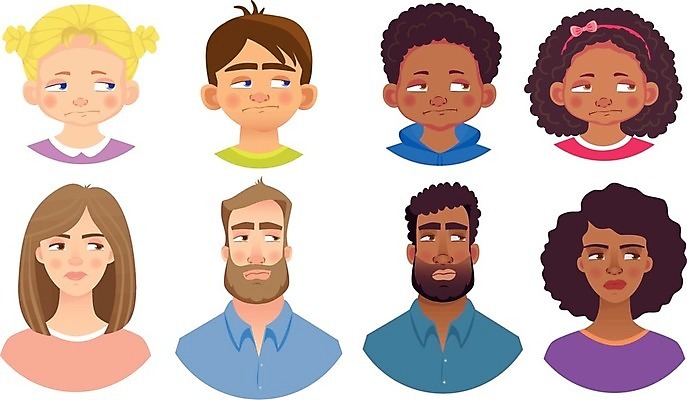 EPS 해외이미지 여자 남자 감정 어린이 인물캐릭터 일러스트 표정 소년 여러명 상반신 성인 세트 삐침 해외일러스트 일러캐릭터 캐릭터 다수 사람 파일형식 벡터 이미지허브