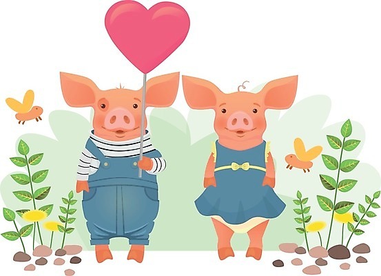 EPS 해외이미지 커플 원피스 곤충 잎 두마리 일러스트 들기 사람없음 귀여움 돌_바위 하트 돼지 민들레 멜빵바지 돼지캐릭터 해외일러스트 모양 식물 동물 옷 꽃 동물캐릭터 컨셉 2 바지 포유류 관계 모션 멜빵 파일형식 벡터 이미지허브