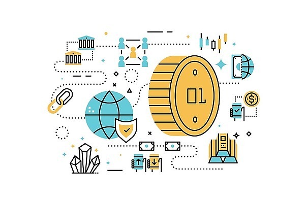 EPS 해외이미지 배너 선 백그라운드 컨셉 돈 인터넷 일러스트 비즈니스 금융 경제 디지털 동전 웹 시장 황금 플랫 심볼 사인 무역 전자 토막 가상 가상화폐 해외일러스트 산업 재산 파일형식 벡터 이미지허브