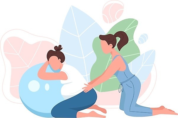 EPS 해외이미지 전신 라이프스타일 여자 잎 일러스트 엄마 성인 두명 운동 기댐 임산부 임신 마사지 도움 짐볼 무릎꿇기 얼굴없음 성인여자만 해외일러스트 식물 컨셉 가족 모션 건강 사람 생활 여자만 성인만 파일형식 벡터 이미지허브