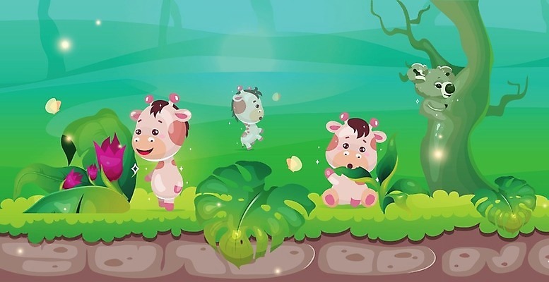 EPS 해외이미지 식물 동물 꽃 줄기 동물캐릭터 잎 여러마리 일러스트 사람없음 연두색 열대우림 기린 코알라 몬스테라 해외일러스트 일러캐릭터 캐릭터 다수 포유류 초록색 숲 파일형식 벡터 이미지허브