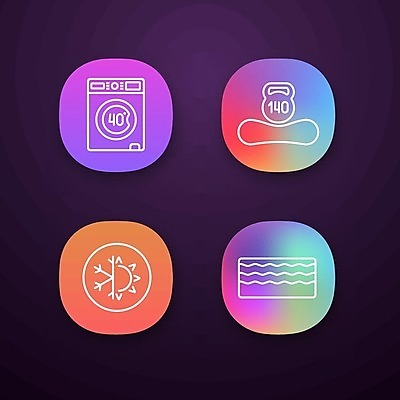 EPS 해외이미지 일러스트 사람없음 컬러풀 무게 어플리케이션 세탁기 그라데이션 매트리스 정형외과 케틀벨 해외일러스트 컬러 병원 가전제품 파일형식 벡터 이미지허브