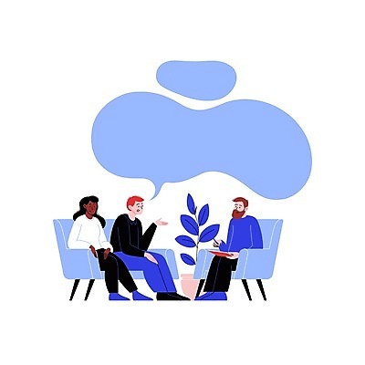 EPS 해외이미지 전신 라이프스타일 여자 남자 화분 말풍선 의자 일러스트 말하기 대화 앉기 성인 일상 세명 듣기 상담원 고민 상담 소통 의사소통 성인만 심리상담 정신상담 해외일러스트 감정 가구 컨셉 모션 사람 라이프 생활 치료 사무원 파일형식 벡터 이미지허브