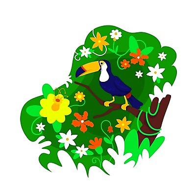 EPS 해외이미지 한마리 줄기 잎 일러스트 사람없음 나뭇가지 열대꽃 토코투칸 해외일러스트 나무 식물 1 꽃 조류 파일형식 벡터 이미지허브