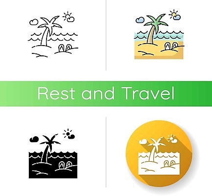 EPS 해외이미지 구름 바다 일러스트 해변 사람없음 세트 야자수 태양 쪼리 해외일러스트 자연요소 나무 샌들 파일형식 벡터 이미지허브