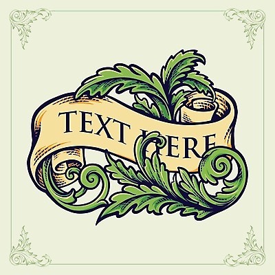 EPS 해외이미지 리본 스티커 일러스트 사람없음 세트 라벨 빈티지 풀잎 덩굴 심볼 해외일러스트 식물 컨셉 잎 프레임 풀_식물 파일형식 벡터 이미지허브