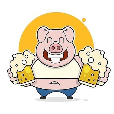 EPS 해외이미지 동물캐릭터 일러스트 맥주 들기 사람없음 돼지 맥주잔 해외일러스트 일러캐릭터 동물 캐릭터 술잔 포유류 모션 주류 파일형식 벡터 이미지허브