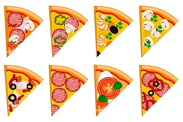 EPS 해외이미지 일러스트 피자 종류 사람없음 다양 메뉴 마르게리타피자 버섯피자 조각피자 페퍼로니피자 피자조각 해물피자 해외일러스트 조각 다수 패스트푸드 서양음식 파일형식 벡터 이미지허브