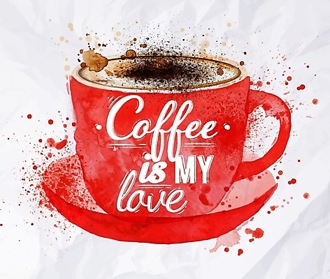 EPS 해외이미지 커피 일러스트 사람없음 빨간색 커피잔 손그림 레터링 해외일러스트 음료 컬러 잔 파일형식 벡터 이미지허브