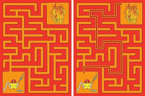 EPS 해외이미지 교육 별 길 일러스트 불 물 유치원 가르침 만화 연습 윤곽 호스 미로 해결 해외일러스트 자연요소 파일형식 벡터 이미지허브