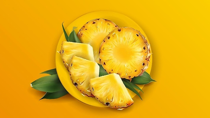 EPS 해외이미지 접시 조각 잎 일러스트 단면 사람없음 노란색 파인애플 슬라이스 해외일러스트 식물 식기 컬러 과일 열대과일 파일형식 벡터 이미지허브