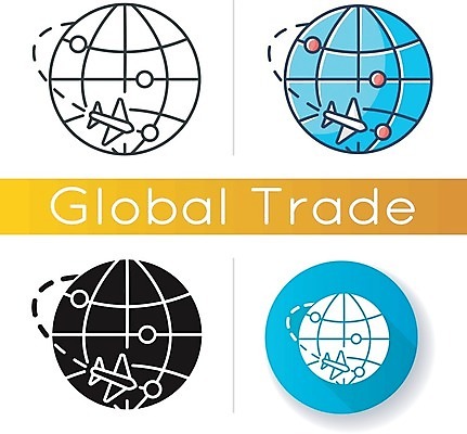 EPS 해외이미지 지구 일러스트 비행기 사람없음 세트 원형 무역 국제무역 해외일러스트 도형 산업 항공교통 대중교통 파일형식 벡터 이미지허브