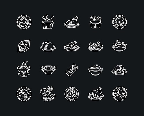 EPS 해외이미지 클립아트 디자인 음식 백그라운드 일러스트 육류 요리 사람없음 세트 검은색 전통음식 흰색 수집 해외일러스트 전통 컬러 식재료 파일형식 벡터 이미지허브