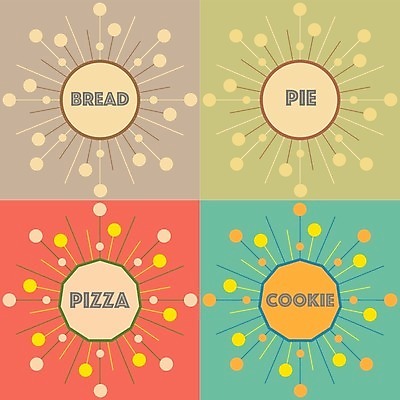 EPS 해외이미지 디자인 영어 포스터 빵 일러스트 피자 타이포그라피 사람없음 단어 쿠키 해외일러스트 문자 음식 디저트 패스트푸드 서양음식 파일형식 벡터 이미지허브