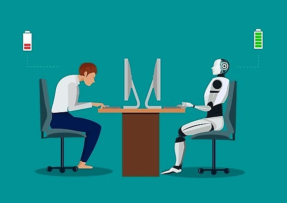 EPS 해외이미지 직업 캐릭터 디자인 남자 백그라운드 컨셉 일러스트 비즈니스 미래 노동자 직장 사람 성인 그래픽 컴퓨터 사무실 디지털 기계 경쟁 흰색 업무 비즈니스맨 기술자 종업원 로봇 직원 혁명 고용 인공 자동 자동화 제어 지능 휴머노이드 AI_인공지능 해외일러스트 일러캐릭터 컬러 회사 전자제품 구직 작업 직장인 채용 파일형식 벡터 이미지허브