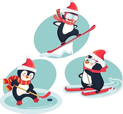 EPS 해외이미지 동물캐릭터 겨울 일러스트 산타모자 팔벌리기 스키 고글 서기 사람없음 점프 얼음 목도리 잡기 스노우보드 헬멧 펭귄 아이스하키 폴 하키채 펭귄캐릭터 퍽 스키타기 해외일러스트 일러캐릭터 자연요소 동물 캐릭터 모자_잡화 잡화 계절 크리스마스 모션 조류 겨울스포츠 보드_스포츠 보호장비 하키 스키용품 하키용품 파일형식 벡터 이미지허브