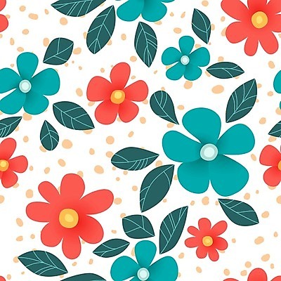 EPS 해외이미지 식물 디자인 꽃잎 꽃 백그라운드 잎 꽃무늬 패턴 일러스트 벽지 그래픽 장식 빨간색 파란색 나뭇가지 점 화려 낙서 흰배경 그림 구성 스타일 해외일러스트 나무 컬러 컨셉 무늬 흰색 파일형식 벡터 이미지허브