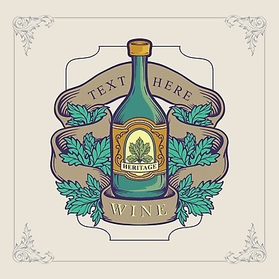 EPS 해외이미지 리본 스티커 일러스트 사람없음 초록색 세트 라벨 빈티지 풀잎 심볼 와인병 해외일러스트 컬러 컨셉 잎 병_용기 프레임 와인 풀_식물 파일형식 벡터 이미지허브