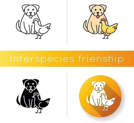 EPS 해외이미지 여러마리 일러스트 사람없음 세트 우정 닭 원형 개 해외일러스트 도형 다수 포유류 조류 친구 파일형식 벡터 이미지허브