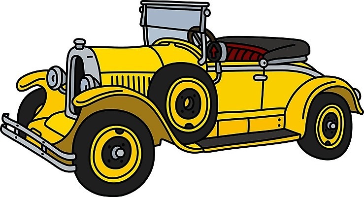 EPS 해외이미지 일러스트 자동차 사람없음 노란색 빈티지 클래식 오픈카 복고 클래식카 해외일러스트 육상교통 컬러 컨셉 승용차 파일형식 벡터 이미지허브
