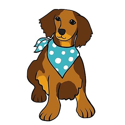 EPS 해외이미지 한마리 반려견 일러스트 앉기 사람없음 반려동물 스카프 강아지 닥스훈트 손그림 해외일러스트 동물 1 모션 목도리 개 파일형식 벡터 이미지허브