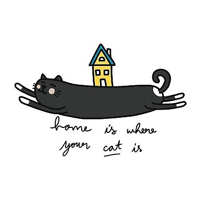 EPS 해외이미지 한마리 손글씨 일러스트 주택 타이포그라피 사람없음 반려동물 고양이 손그림 반려묘 해외일러스트 동물 문자 1 포유류 건물 파일형식 벡터 이미지허브