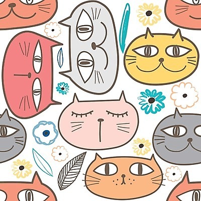 EPS 해외이미지 디자인 꽃 백그라운드 잎 패턴 일러스트 사람없음 고양이 패턴백그라운드 해외일러스트 식물 무늬 포유류 반려동물 파일형식 벡터 이미지허브